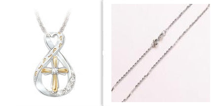 Croix Empreinte Diamant Pendentif Deux Tone