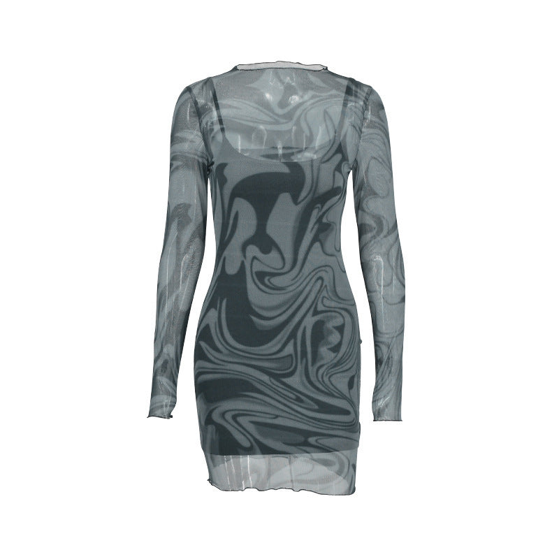 Ensemble deux - pieces en résille imprimée