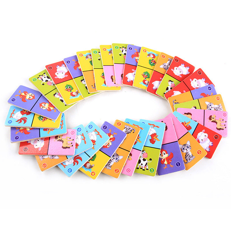Domino Solitaire en Bois Animaux pour Enfants