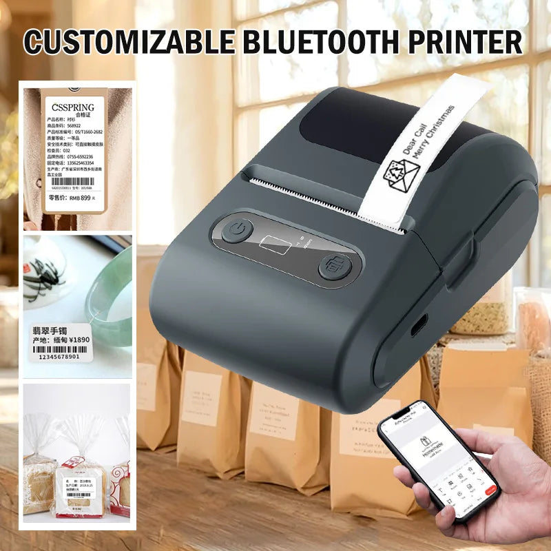Mini Imprimante Thermique d'Étiquettes Portable Machine Bluetooth Auto-Adhésive pour Étiquettes Autocollantes Rondes UV Rouleaux