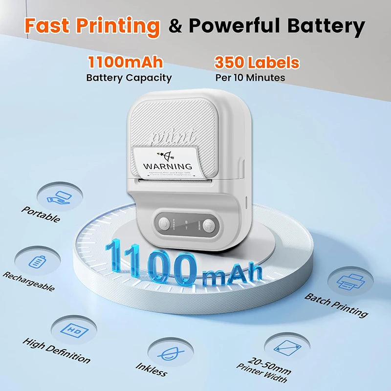 Mini Imprimante Thermique Portable Imprimante d'Étiquettes Auto-Adhésives Portable  Étiqueteuses pour Maison/Bureau/Entreprise