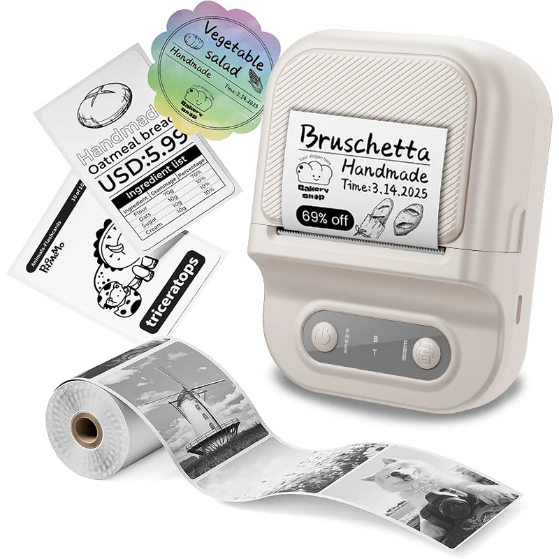 Mini Imprimante Thermique Portable Imprimante d'Étiquettes Auto-Adhésives Portable  Étiqueteuses pour Maison/Bureau/Entreprise