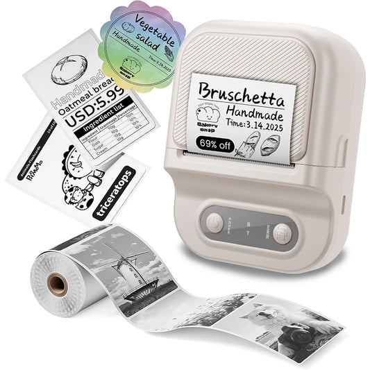 Mini Imprimante Thermique Portable Imprimante d'Étiquettes Auto-Adhésives Portable  Étiqueteuses pour Maison/Bureau/Entreprise