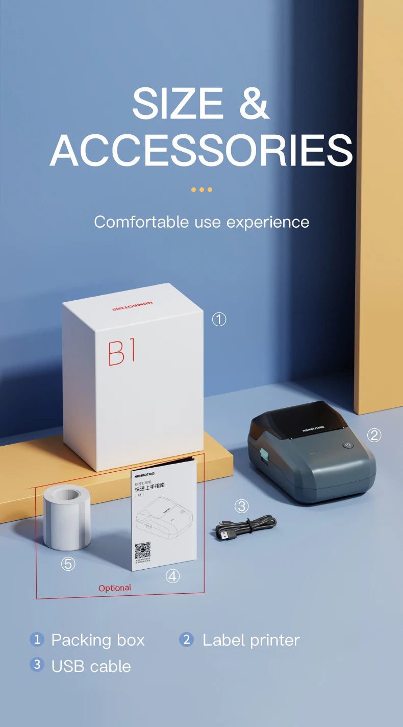 Mini Imprimante Thermique d'Étiquettes Niimbot B1 Portable Imprimante Auto-Adhésive pour Autocollants Étiquettes Rondes Rouleaux Étiquette UV Imprimante Bluetooth