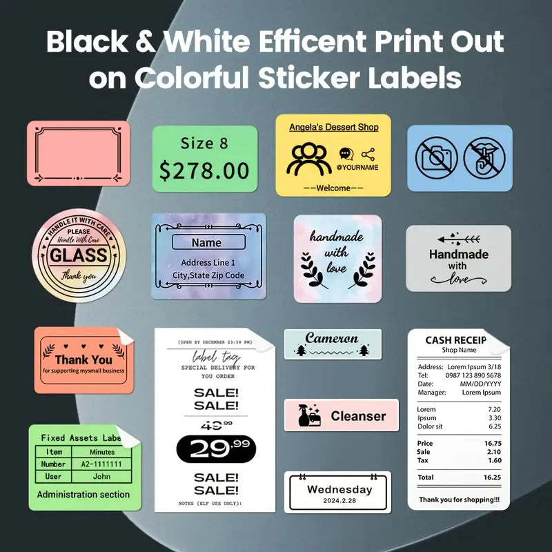 Mini Imprimante Thermique d'Étiquettes Portable Machine Bluetooth Auto-Adhésive pour Étiquettes Autocollantes Rondes UV Rouleaux