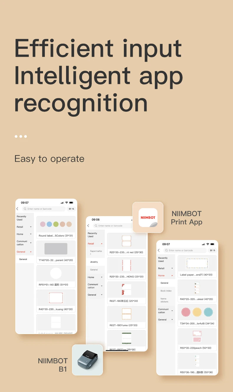 Mini Imprimante Thermique d'Étiquettes Niimbot B1 Portable Imprimante Auto-Adhésive pour Autocollants Étiquettes Rondes Rouleaux Étiquette UV Imprimante Bluetooth