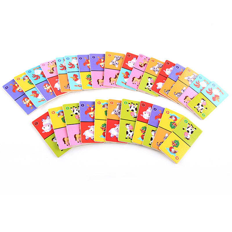 Domino Solitaire en Bois Animaux pour Enfants